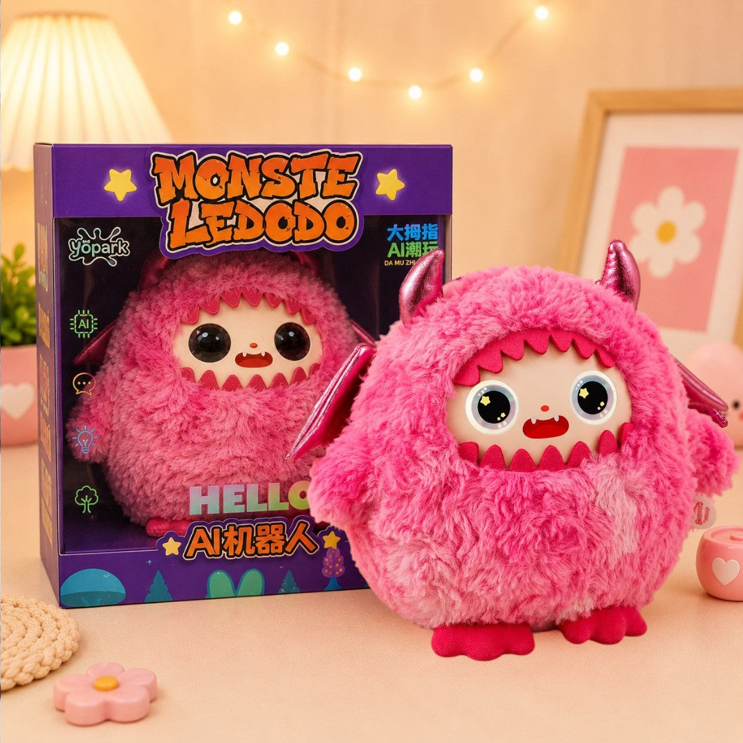 Monster Ledodo AI Interactive Plush Toy | Smart Talking Companion with LED Eyes | App-Controlled AI Plush | Pink Monster