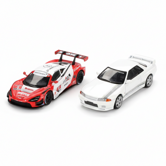 Mini GT 1:64 Racing Duo – Blister McLaren 720S GT3 Evo Pfaff Motorsports 2024 IMSA Laguna Seca & Nissan Skyline GT-R R32 VeilSide Combat C-I White RHD  Diecast Models