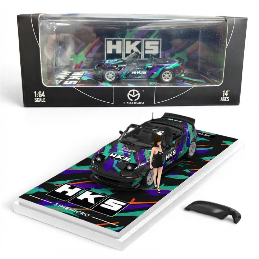 Time Micro Mazda MX-5 HKS Figure Edition 1:64 Scale Diecast Model Car | Premium Metal Collector Car | Display Base, Acrylic Case & Figure Included | Limited Edition | 14+