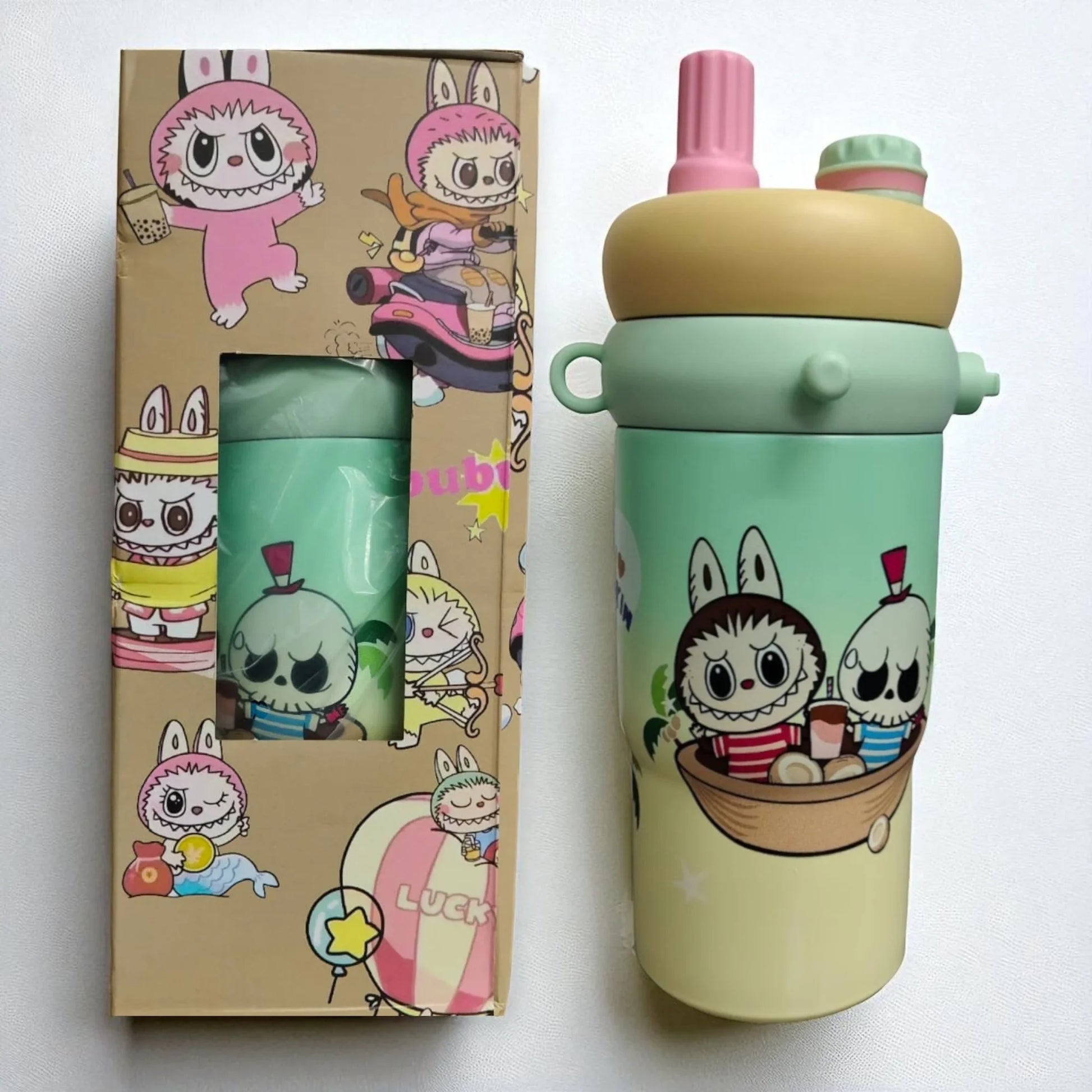 Labubu & Tycoco Hot & Cold Sipper Water Bottle Green 1Ltr Stainless Steel - Jaiman Toys