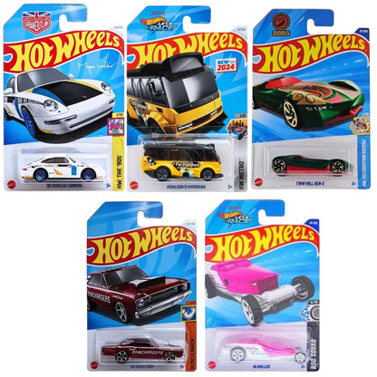 Hot Wheels 1:64 Scale 5-Car Set – '96 Porsche Carrera, Hi-Roller, '68 Dodge Dart, Metro Kowloon'D Hypervan & Twin Mill Gen-E