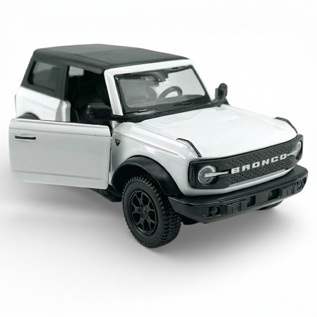 RMZ City 1:36 Ford Bronco Badlands 2dr Diecast Car Model – White | Openable Doors, Sound & Light