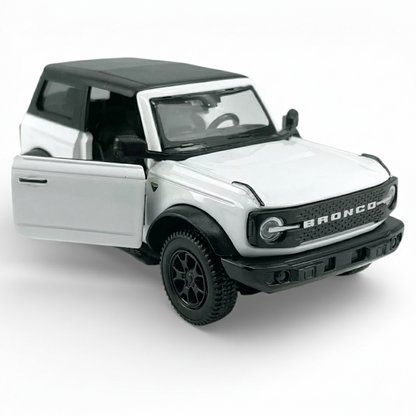 RMZ City 1:36 Ford Bronco Badlands 2dr Diecast Car Model – White | Openable Doors, Sound & Light