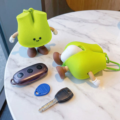 Cute Green Pear Silicone Mini Pouch Keychain | 3D Fruit Bag Charm with Zipper Storage for Coins, Earbuds, Keys & Small Accessories