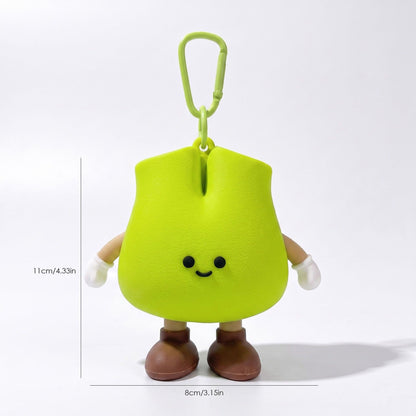 Cute Green Pear Silicone Mini Pouch Keychain | 3D Fruit Bag Charm with Zipper Storage for Coins, Earbuds, Keys & Small Accessories