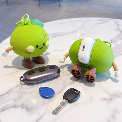Cute Green Tangerine Silicone Mini Pouch Keychain | 3D Tangerine Bag Charm with Zipper Storage for Coins, Earbuds, Keys & Small Accessories