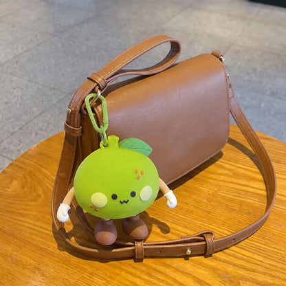 Cute Green Tangerine Silicone Mini Pouch Keychain | 3D Tangerine Bag Charm with Zipper Storage for Coins, Earbuds, Keys & Small Accessories