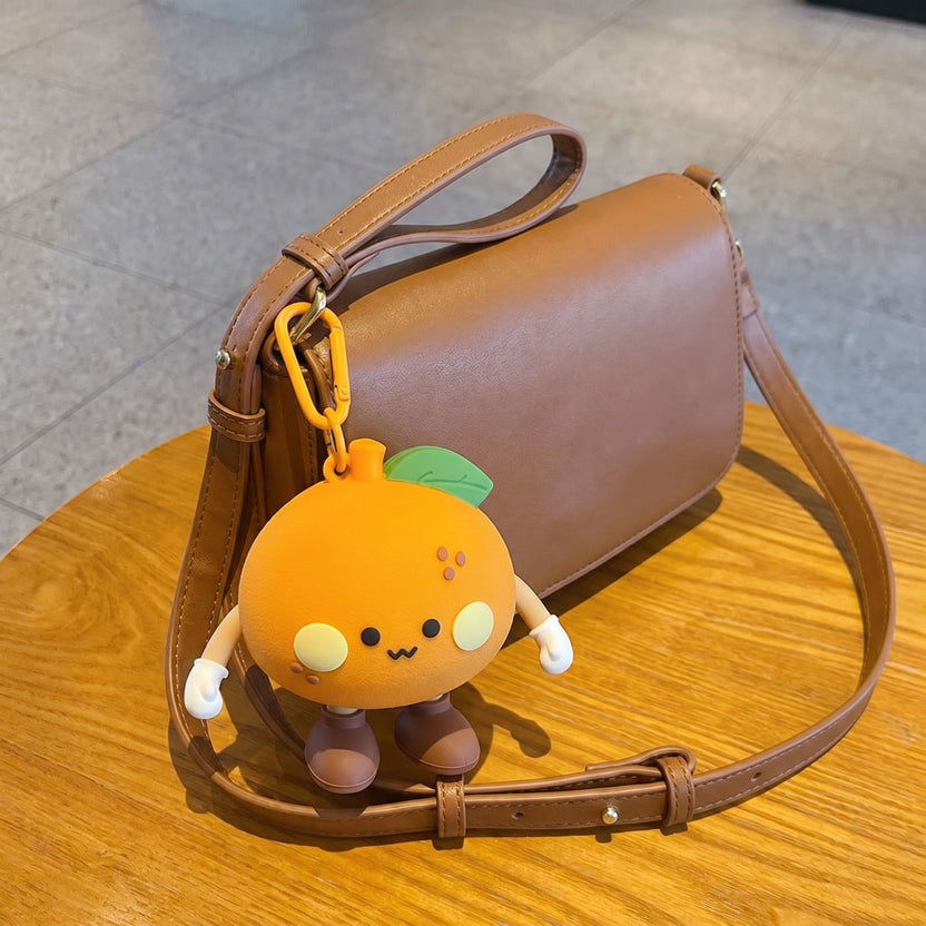 Cute Orange Tangerine Silicone Mini Pouch Keychain | 3D Tangerine Bag Charm with Zipper Storage for Coins, Earbuds, Keys & Small Accessories