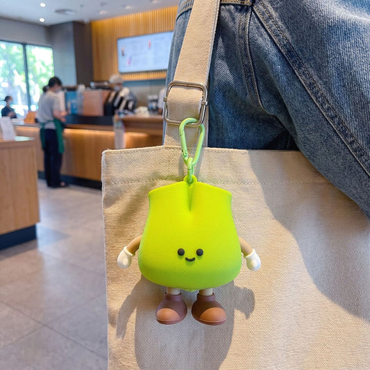 Cute Green Pear Silicone Mini Pouch Keychain | 3D Fruit Bag Charm with Zipper Storage for Coins, Earbuds, Keys & Small Accessories