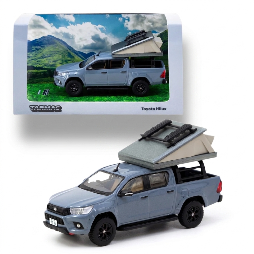 Tarmac Works 1:64 Toyota Hilux Grey With Camping Tent T64R-041-CAMP