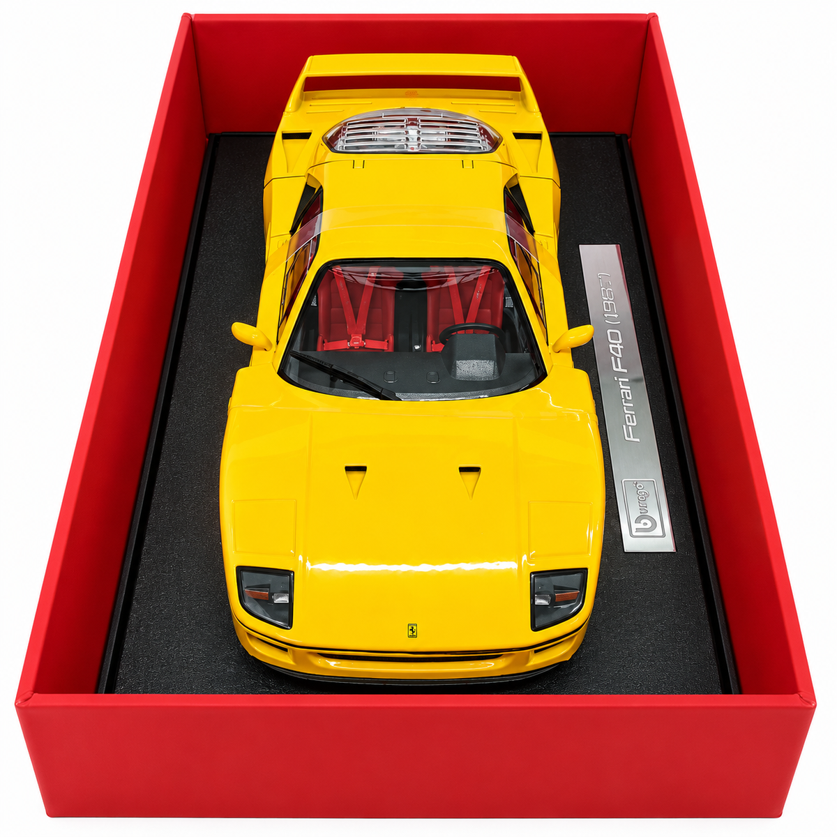 Bburago Exclusive Series Ferrari F40 (1987) Yellow 1:18 Scale Premium Diecast Model Car with Detailed Interior, Realistic Engine, Rear Spoiler & Collector Display Box
