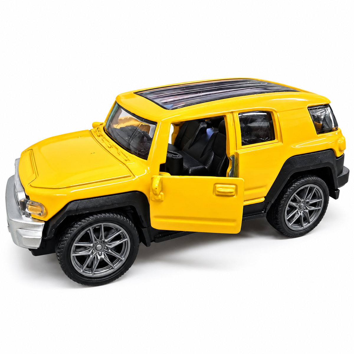 Road Burner Metal Racers NS023 Yellow Diecast SUV Toy Car with Pull Back Action & Openable Doors for Kids Ages 3+