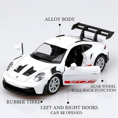 RMZ City 1:36 Porsche 911 GT3 RS Die-Cast Car – White | Openable Doors, Pull-Back Action