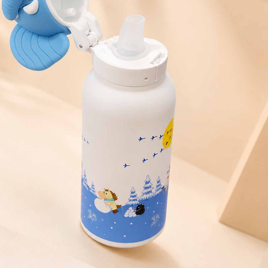 AFRESH 365 Elephant Collection Stainless Steel Vacuum Insulated Water Bottle 560ml (19oz) | Kids Leakproof Straw Bottle with Flip-Top Lid & Carry Strap