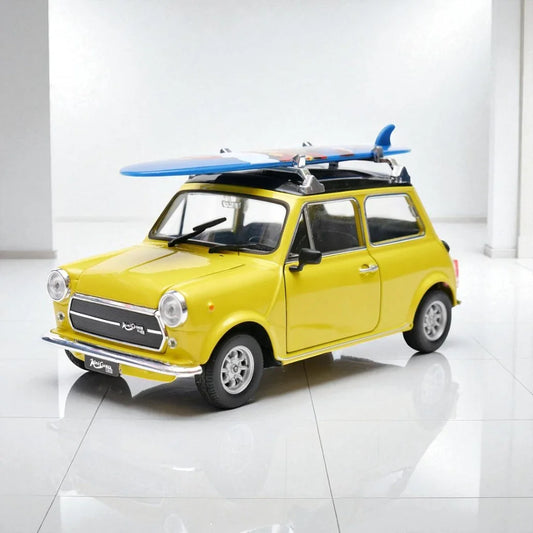 Welly 1:24 Mini Cooper 1300 Diecast Model – Yellow with Surfboard | Openable Doors (22496) - Jaiman Toys