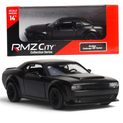 RMZ City Dodge Challenger SRT Demon 1:32 Scale Die-Cast Model Car – Matte Black American Muscle Car Collectible with Opening Doors, Pull-Back Action