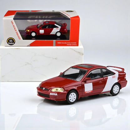 PARA64 1:64 1999 Honda Civic Si EM1 – Kanjo Livery Red with White Stripes | Premium Diecast Model Car