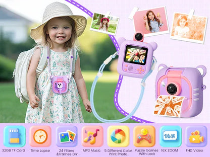 Instant Print Kids Camera – 48MP 1080P Video Toy with Rotating Lens &  Rolls - Purple
