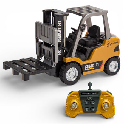 TRASPED 1:64 Scale RC Forklift Toy | 2.4GHz App & Remote Control Forklift with Lights & Sound | Alloy Construction Vehicle