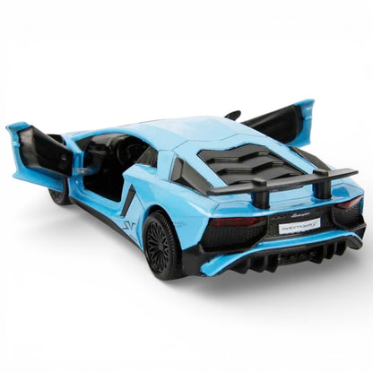 RMZ City 1:36  Lamborghini Aventador SV Coupe Diecast Car Model – Blue | Openable Doors, Sound & Light