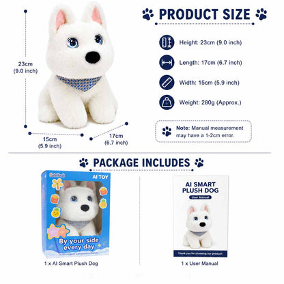 Breatoi! AI Smart Interactive Plush Dog Toy with Voice Interaction, Soft Stuffed Puppy Companion, Talking & Sound Responsive Plush Animal for Kids | Gift for Boys & Girls 3+ Years - White