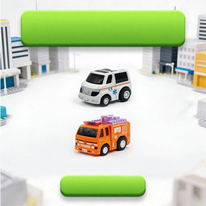 Joy Junction Mini Racer 1:64 Scale Pull Back Diecast Car Set – Ambulance & Fire Truck Toy for Kids & Collectors