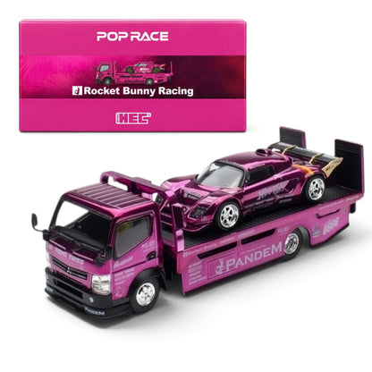 Pop Race x XCARTOYS 1:64 Pandem Lotus Elise & Fuso-300 Flatbed Transporter Set – Purple Chrome | HEC 2026 S-SET3