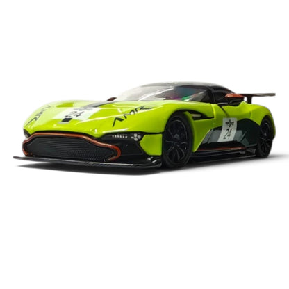 Fine Works 1:64 Aston Martin Vulcan Die-Cast Supercar Model – Miniature Track Car Collectible with Rear Wing