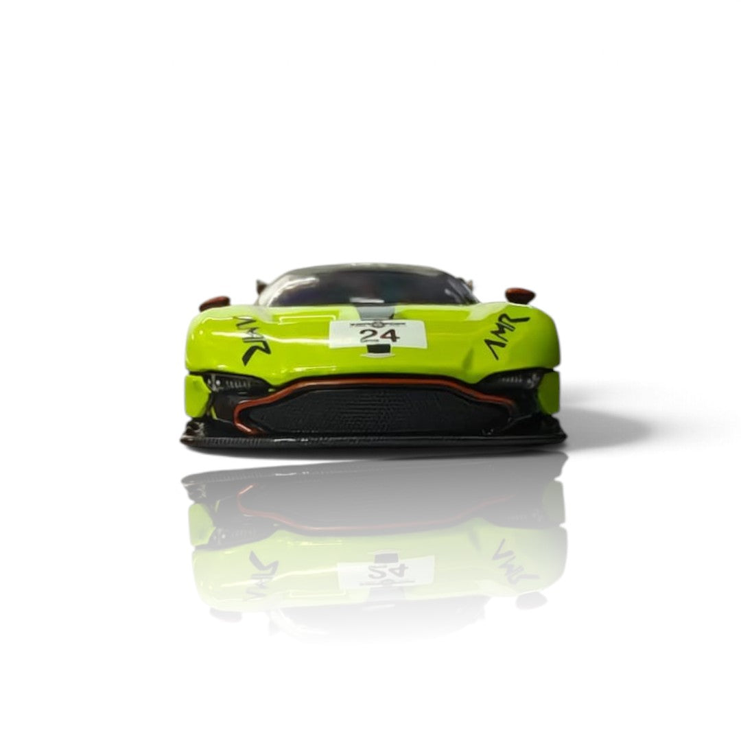 Fine Works 1:64 Aston Martin Vulcan Die-Cast Supercar Model – Miniature Track Car Collectible with Rear Wing