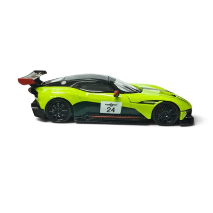 Fine Works 1:64 Aston Martin Vulcan Die-Cast Supercar Model – Miniature Track Car Collectible with Rear Wing