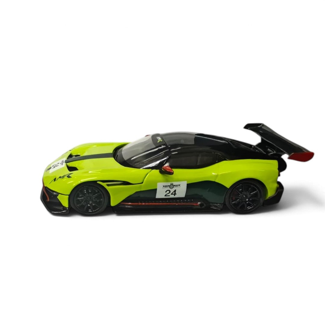 Fine Works 1:64 Aston Martin Vulcan Die-Cast Supercar Model – Miniature Track Car Collectible with Rear Wing