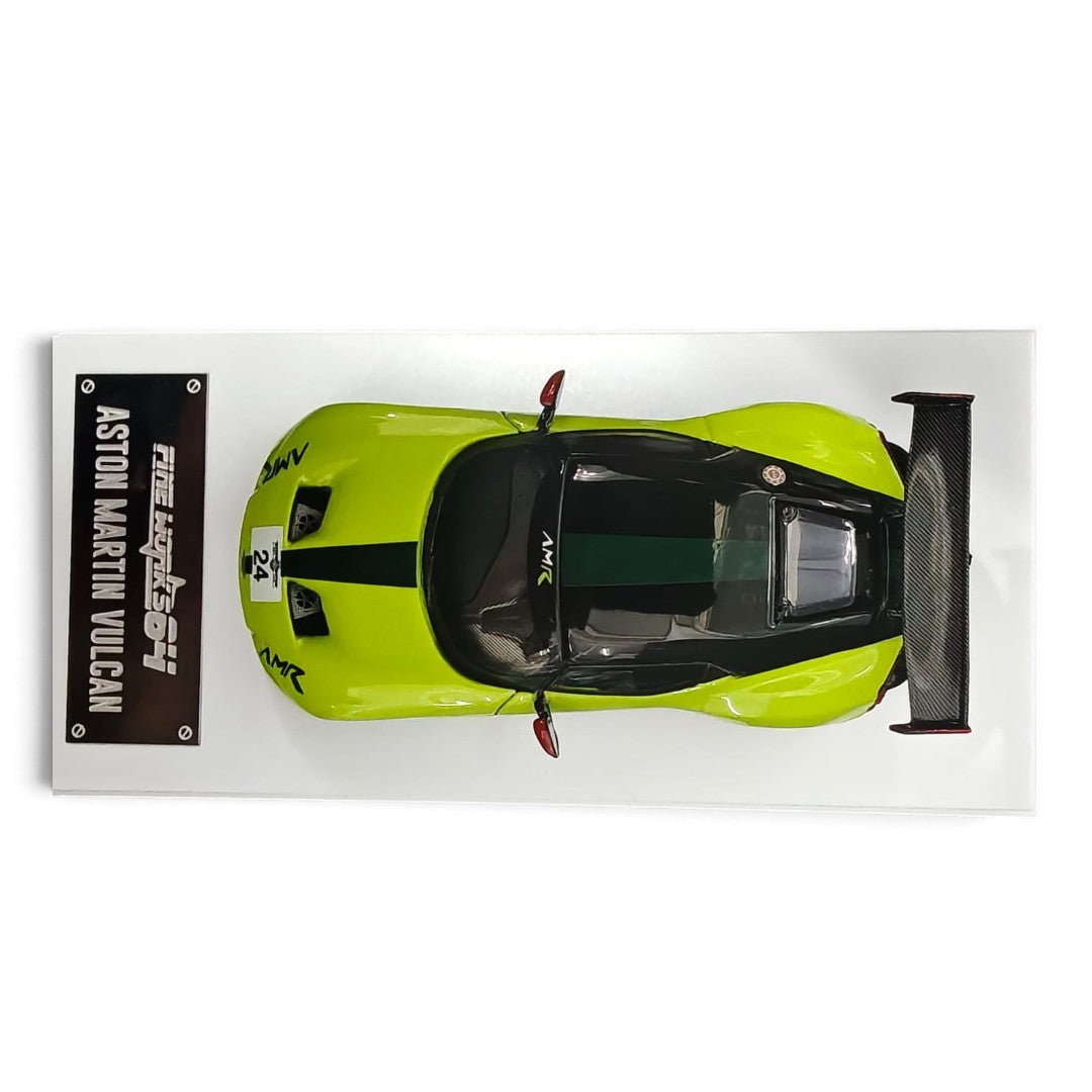 Fine Works 1:64 Aston Martin Vulcan Die-Cast Supercar Model – Miniature Track Car Collectible with Rear Wing