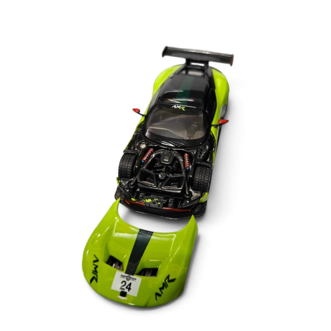 Fine Works 1:64 Aston Martin Vulcan Die-Cast Supercar Model – Miniature Track Car Collectible with Rear Wing