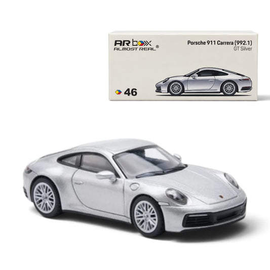 Almost Real 1:64 Porsche 911 Carrera (992.1) GT Silver Die-Cast Sports Car Model – AR Box #46