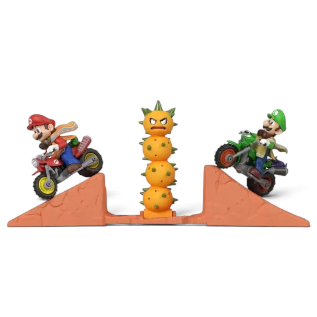Hot Wheels 1:64 Mario & Luigi Desert Jump Playset with 2 Motorcycles & Pokey – Super Mario Galaxy Movie | JMG36