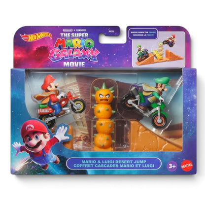 Hot Wheels 1:64 Mario & Luigi Desert Jump Playset with 2 Motorcycles & Pokey – Super Mario Galaxy Movie | JMG36