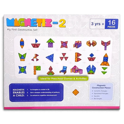 Zephyr Learning Steps Magnetix-2 Magnetic Tiles Building Set – 16 Pieces, 30+ Models, Ages 3+