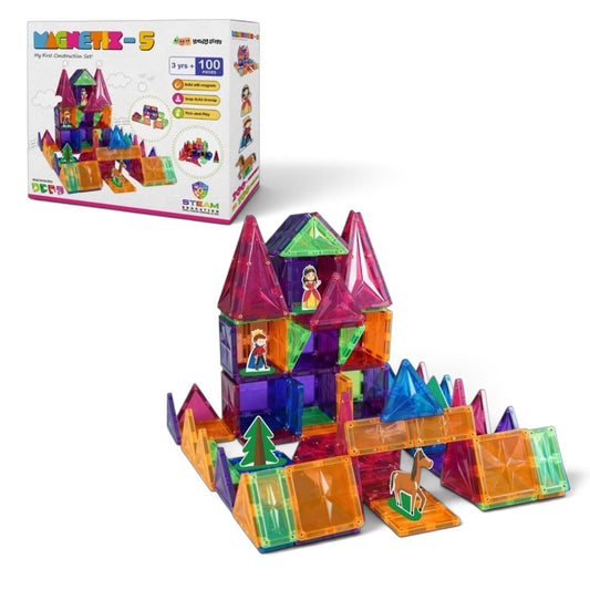 Zephyr Learning Steps Magnetix-5 Magnetic Tiles Building Set – 100 Pieces, Ages 3+