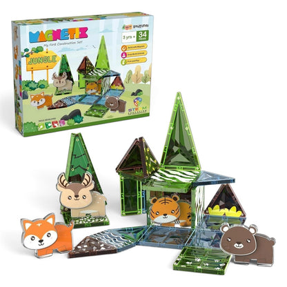 Zephyr Learning Steps Magnetix Jungle Magnetic Tiles Building Set – 34 Pieces, Ages 3+