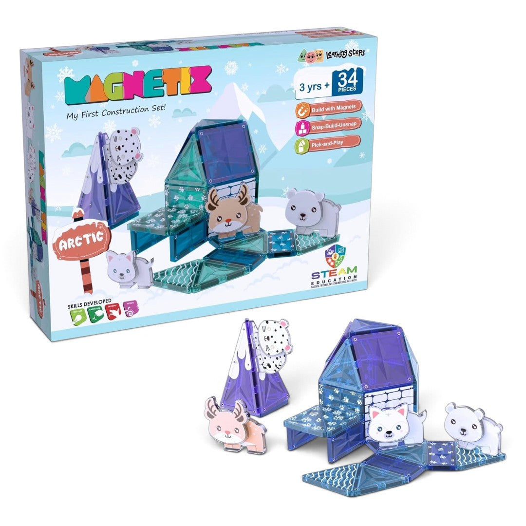 Zephyr Learning Steps Magnetix Arctic Magnetic Tiles Building Set – 34 Pieces, Ages 3+