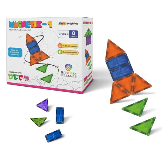 Zephyr Learning Steps Magnetix-1 Magnetic Tiles Building Set – 8 Pieces, Ages 3+