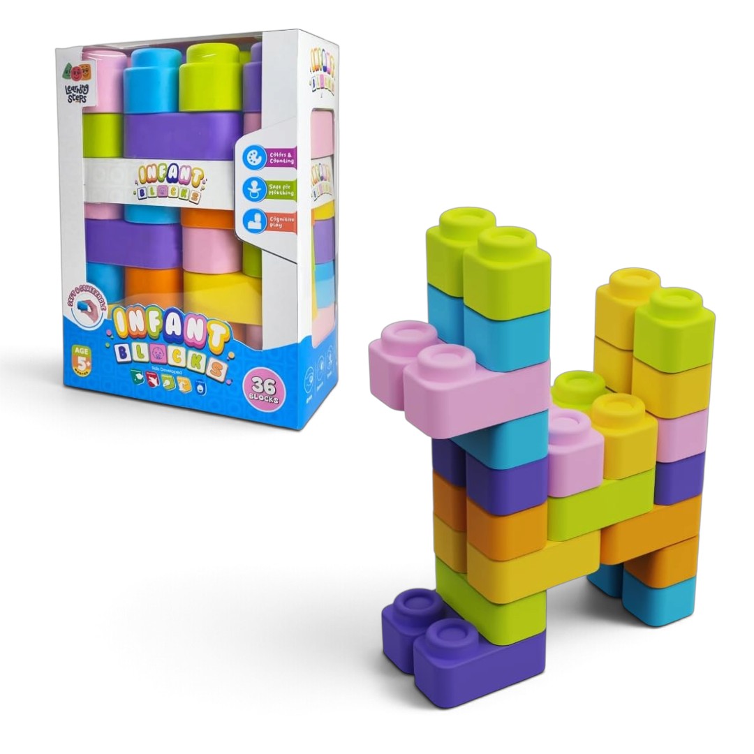 Zephyr Learning Steps Infant Building Blocks – 36 Soft & Squeezable Blocks, Ages 5 Months+