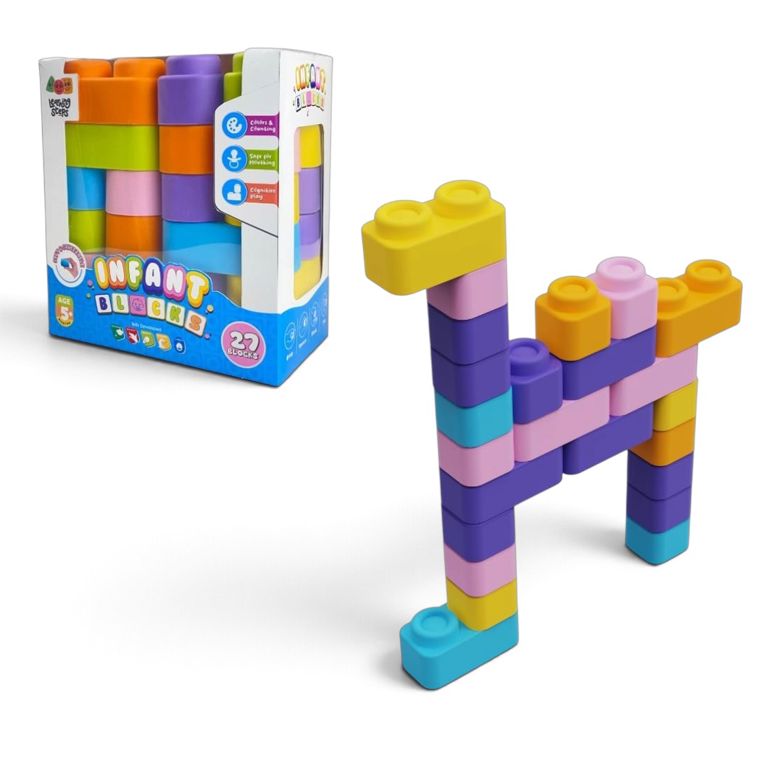 Zephyr Learning Steps Infant Building Blocks – 27 Soft & Squeezable Pieces, Ages 5 Months+