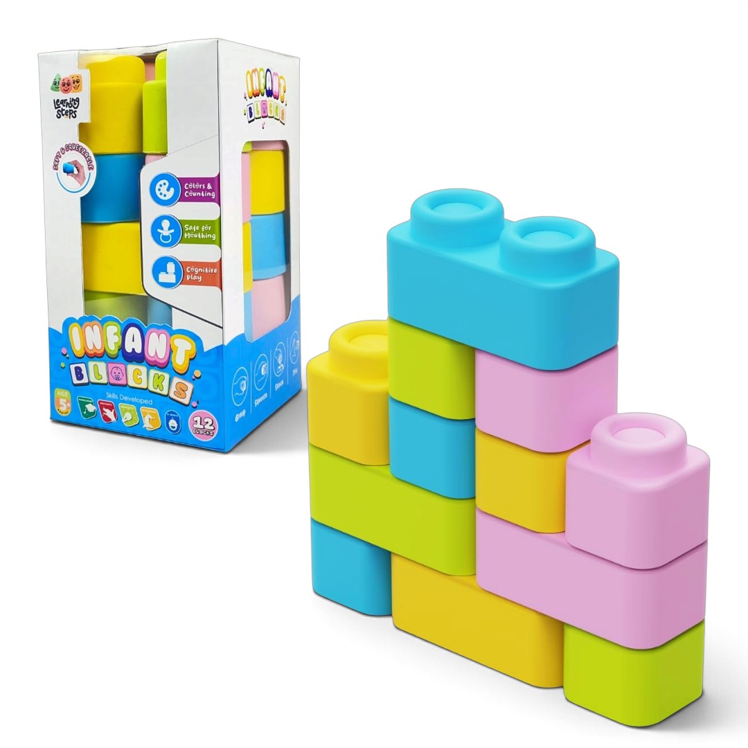 Zephyr Learning Steps Infant Building Blocks – 12 Soft & Squeezable Pieces, Ages 5 Months+