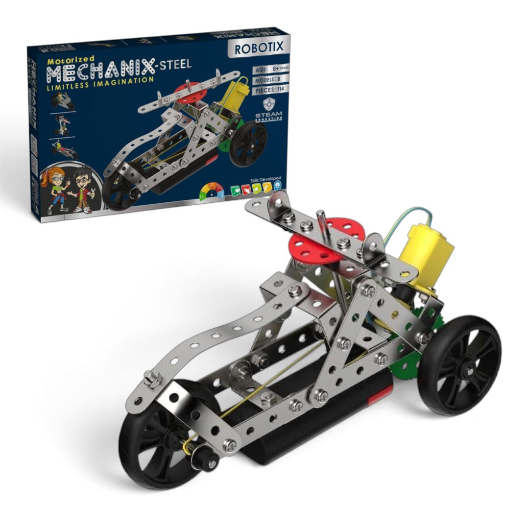 Zephyr Mechanix Steel Robotix Motorized Construction Kit – 114 Pieces, 8 Models, STEAM Toy, Ages 8+