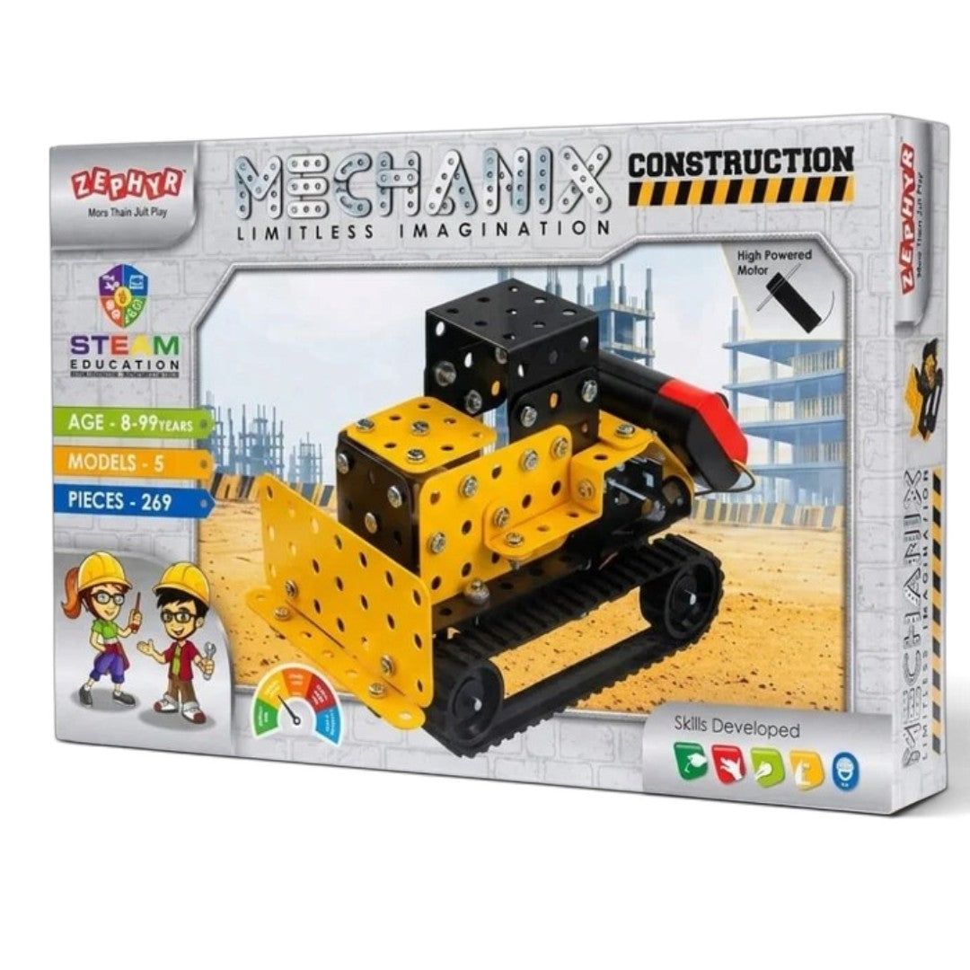 Zephyr Mechanix Construction Motorized Building Kit – 269 Pieces, 5 Models, Metal STEAM Toy, Ages 8+