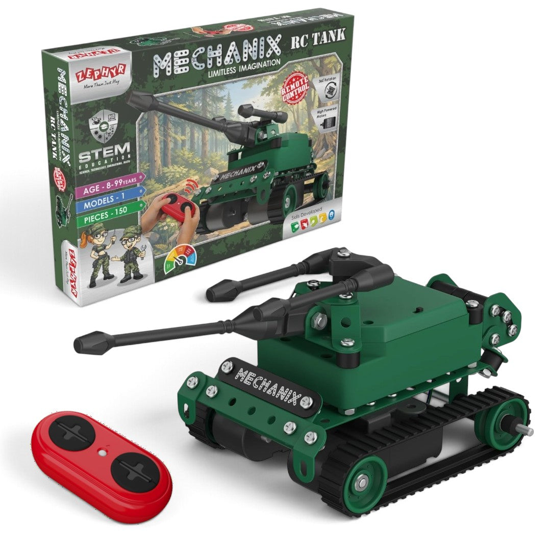 Zephyr Mechanix RC Tank – 150-Piece Remote Control STEM Building Kit, Ages 8+