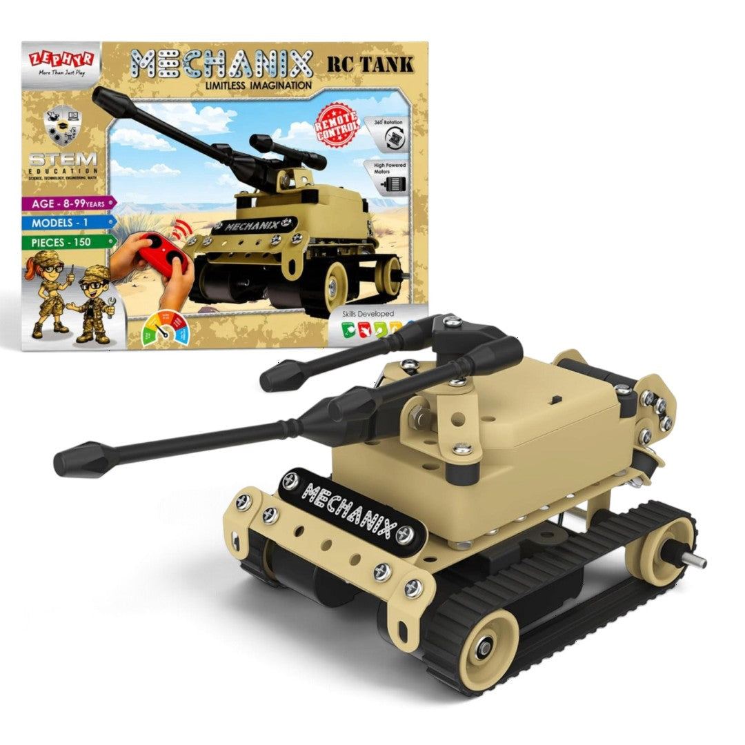 Zephyr Mechanix RC Tank Desert – 150-Piece Remote Control STEM Building Kit, Ages 8+