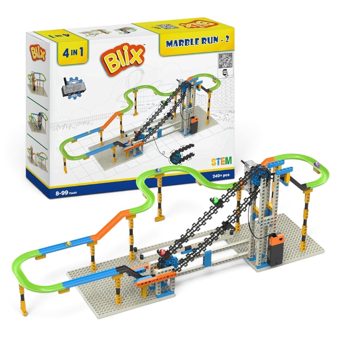 Blix Marble Run 2 – 240+ Piece Motorised 4-in-1 STEM Building Kit, Ages 8+