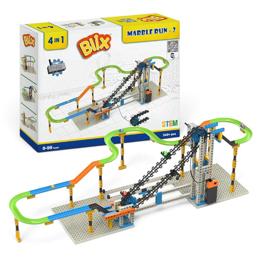 Blix Marble Run 2 – 240+ Piece Motorised 4-in-1 STEM Building Kit, Ages 8+
